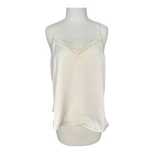 Skies Are Blue Silky Beige Lace Trim Racerback V-Neck Cami Large Feminie Chic